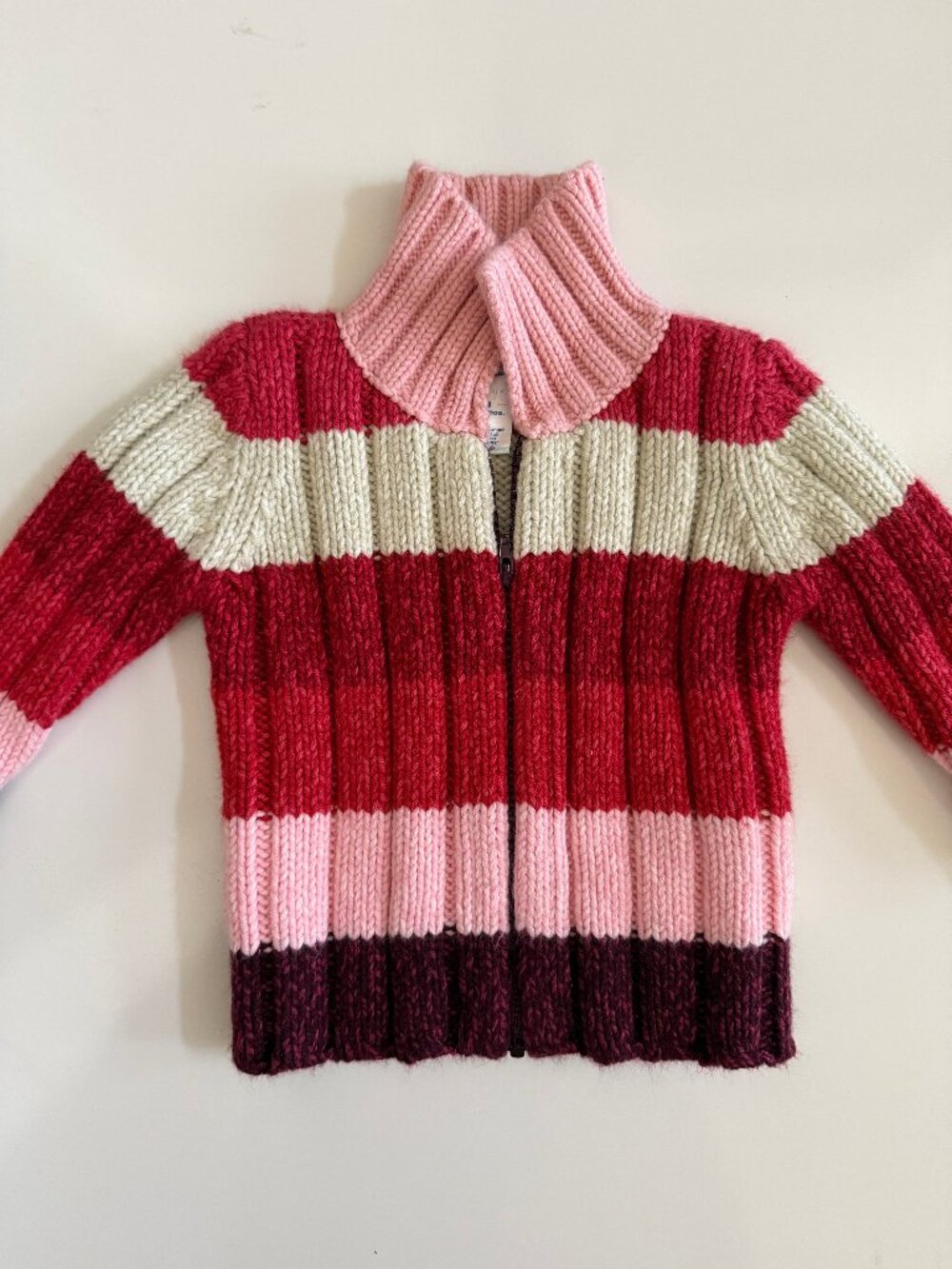 OLD NAVY Baby Girls Chunky Striped Knit Turtleneck Zip Sweater Size 6-12M